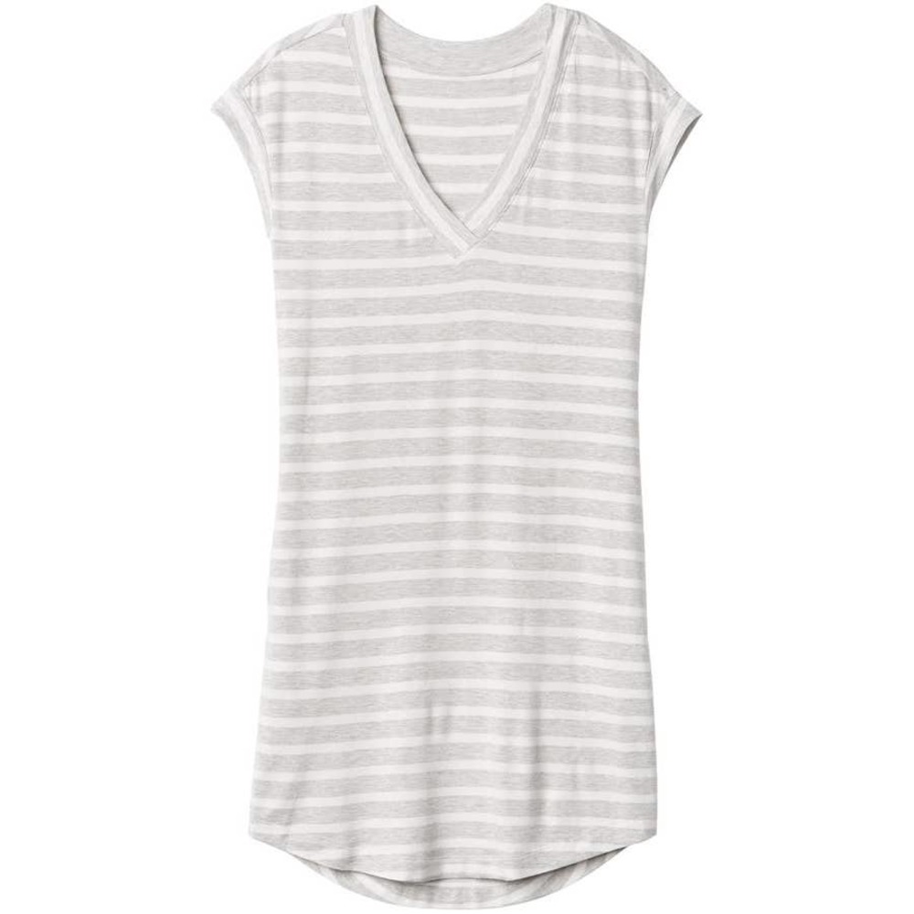 Athleta Newport‎ Sweatshirt Dress Size XS Grey White Stripe Short Sleeve V Neck